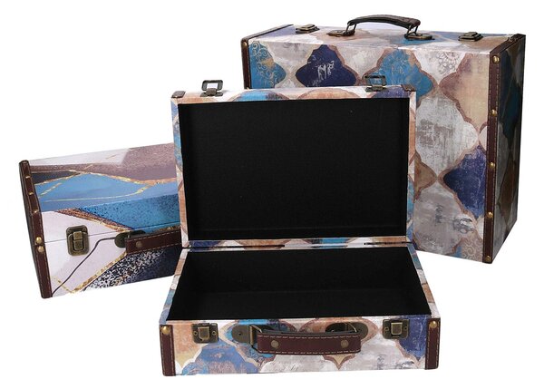 Set 3 Valigie in Similpelle blu marocco rettangolare
