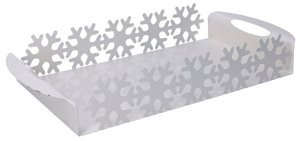 Vassoio in Metallo fiocco neve bianco rettangolare cm 41x20xh6,5
