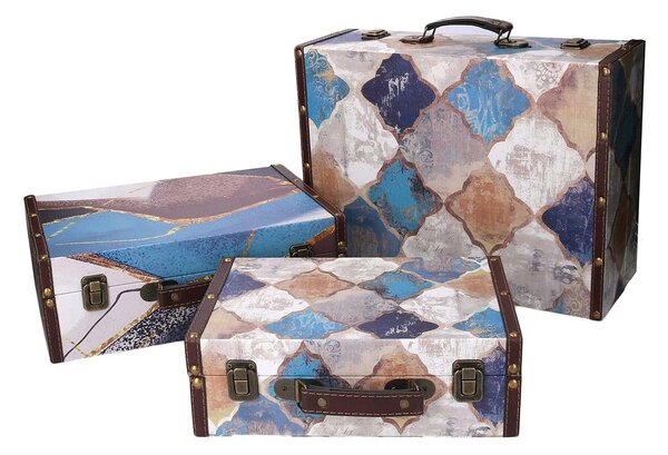 Set 3 Valigie in Similpelle blu marocco rettangolare
