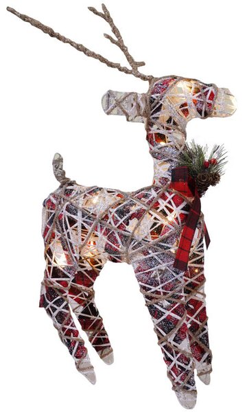 Renna di Natale H45 cm con Luci in Vimini Effetto Paillettes