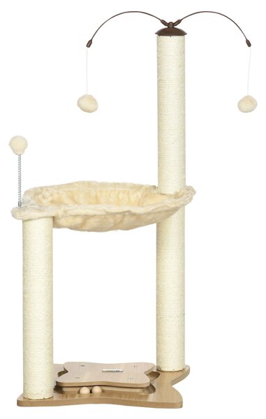 Albero Tiragraffi per Gatti max 5 kg 53,5x53,5x90 cm con Amaca e Pali in Sisal Beige
