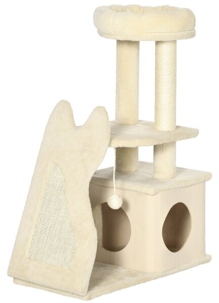 Albero Tiragraffi per Gatti 60x30x83 cm con Tappetino e Pali in Sisal Beige