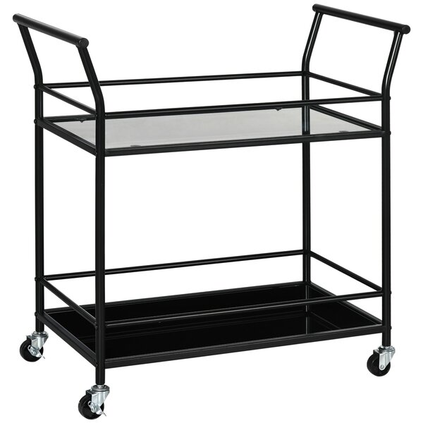 Carrello da Cucina a 2 Ripiani in Vetro Temperato 75x40x80 cm 4 Ruote Struttura in Metallo Nero