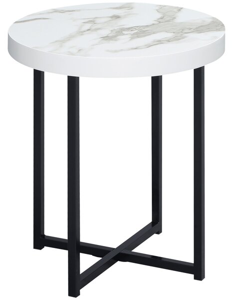 Tavolino da Caffè Rotondo con Base a X 48x48x56,5 cm in MDF e Metallo Bianco