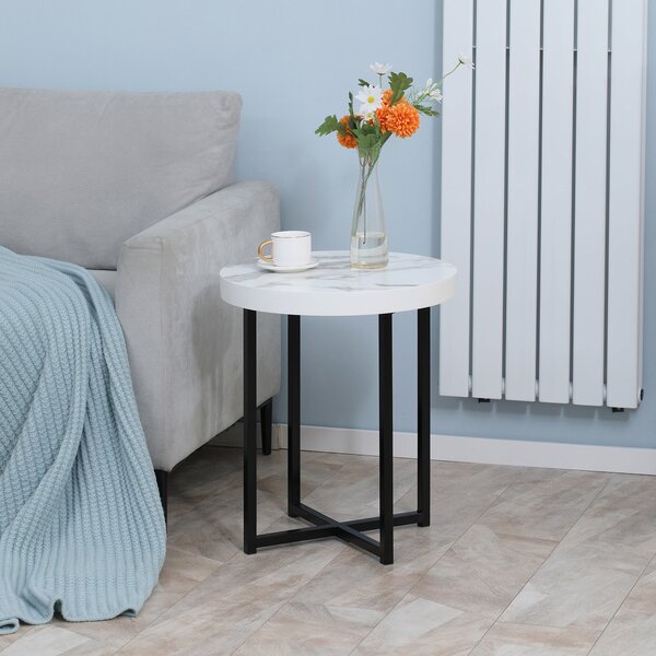 Tavolino da Caffè Rotondo con Base a X 48x48x56,5 cm in MDF e Metallo Bianco