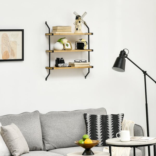 Libreria Moderna Sospesa a Scaletta 51x15x63,5 cm in Legno Naturale e Metallo