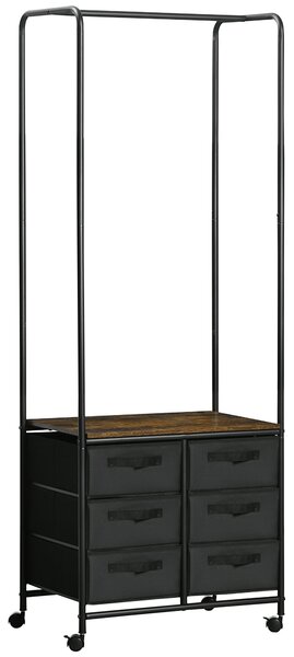 Appendiabiti da Terra con Mobile 6 Cassetti 63,5x40x172,5 cm in Tessuto e Ripiano Aperto Nero e Marrone