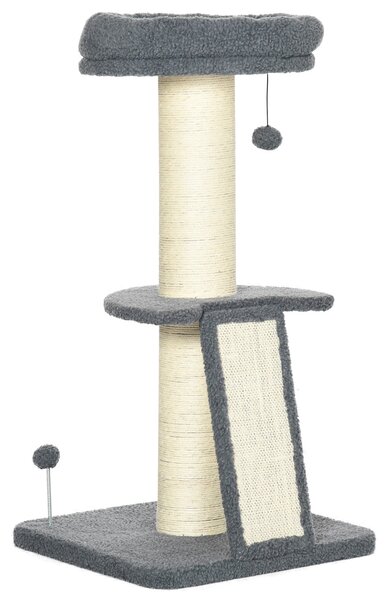 Torre per Gatti Tiragraffi 48x48x92 cm con Palline e Posatoi in Sisal e Finto Vello d'Agnello