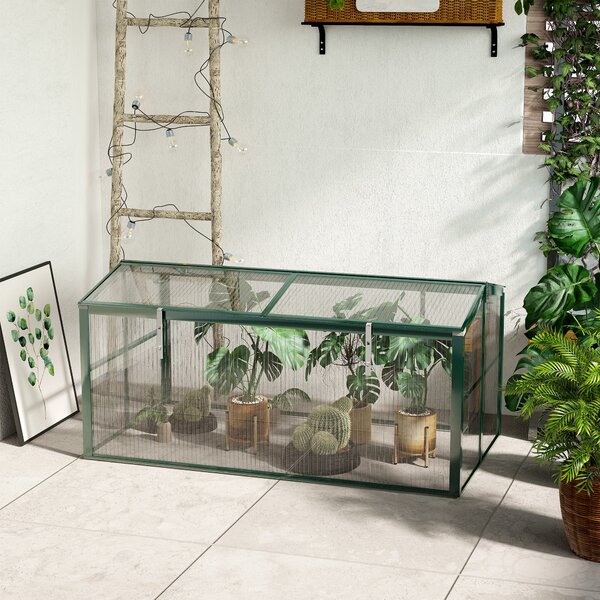 Serra da Giardino Tetto Regolabile 130x70x61 cm in Policarbonato e Alluminio Verde e Trasparente