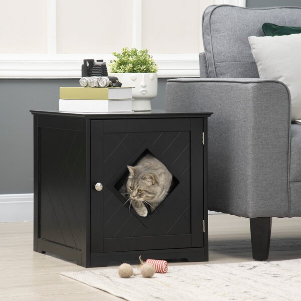 Lettiera per Gatti con Porta Magnetica 48,5x53x51,5 cm in MDF e Truciolato Nera