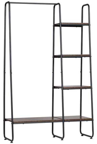 Appendiabiti da Terra con Barra e 5 Ripiani 101x39x160 cm in Legno e Acciaio Marrone e Nero