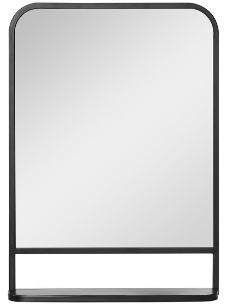 Specchio Rettangolare a Parete 50x10,2x70 cm con Ripiano Inferiore in Metallo Nero e Vetro