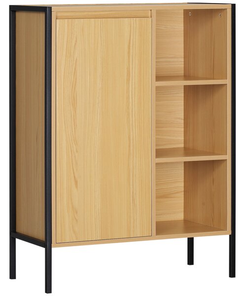 Mobiletto da Bagno 3 Ripiani e Armadietto 60x28x80 cm in Truciolato e Acciaio Legno e Nero