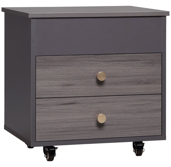 Comodino 2 Cassetti e Ruote con Piano Sollevabile 50x40x50 cm in Legno Grigio