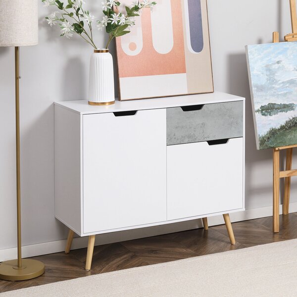 Mobile da Salotto 2 Armadietti 2 Ante e Cassetto 98x39x81,5 cm in Truciolato e Pino Grigio e Bianco