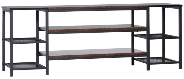 Mobile TV per TV fino a 65" con 6 Ripiani 140x40x50 cm in Acciaio e Truciolato Marrone e Nero