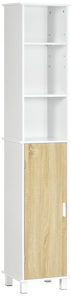 Colonna Bagno Salvaspazio 33,5x29x169 cm 3 Vani Aperti e Armadietto in Legno Bianco e Marrone Chiaro