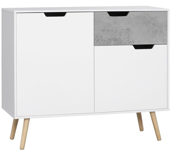 Mobile da Salotto 2 Armadietti 2 Ante e Cassetto 98x39x81,5 cm in Truciolato e Pino Grigio e Bianco