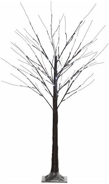 Albero di Natale Luminoso di Betulla 22x22x150 cm con 96 Luci LED e Base Larga in Plastica e Metallo Marrone