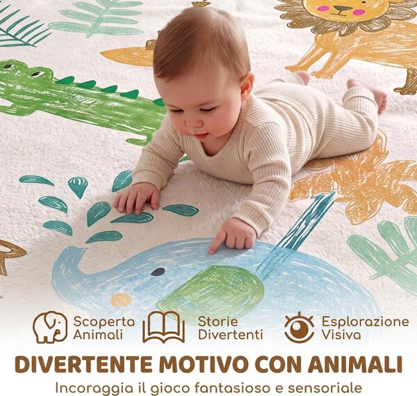 AIYAPLAY Tappeto Gioco Neonato, Antiscivolo e Impermeabile, 150x200 cm, Motivo Animali, 0-3 Anni, Facile Pulizia | Aosom Italy