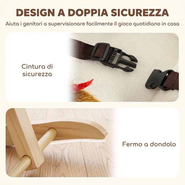 AIYAPLAY Cavallo a Dondolo per Bambini 18-36 Mesi con Nitrito Realistico e Struttura in Legno Massello, Marrone | Aosom Italy