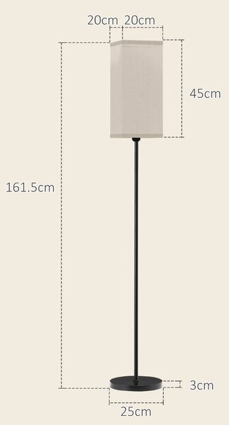 HOMCOM Lampada da Terra 40W con Interruttore a Pedale, in Tessuto Effetto Lino e Metallo, Ø25x161.5 cm, Nero e Beige