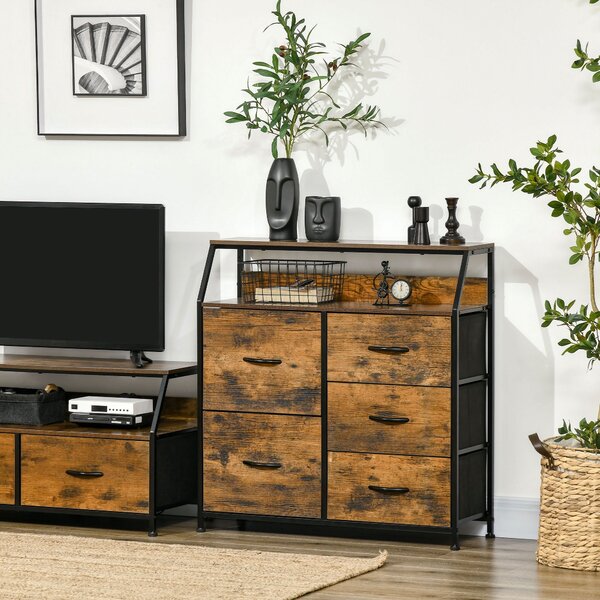 Mobile Cassettiera 5 Cassetti in Tessuto Pieghevoli 83,5x29x87 cm Stile Industriale Marrone