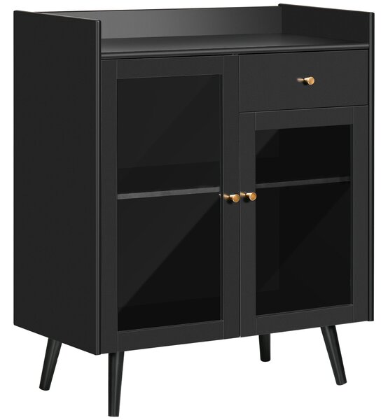 Armadietto 2 Ante con Ripiano Regolabile e Spazi Aperti 80x40x94,3 cm in MDF e Legno Nero