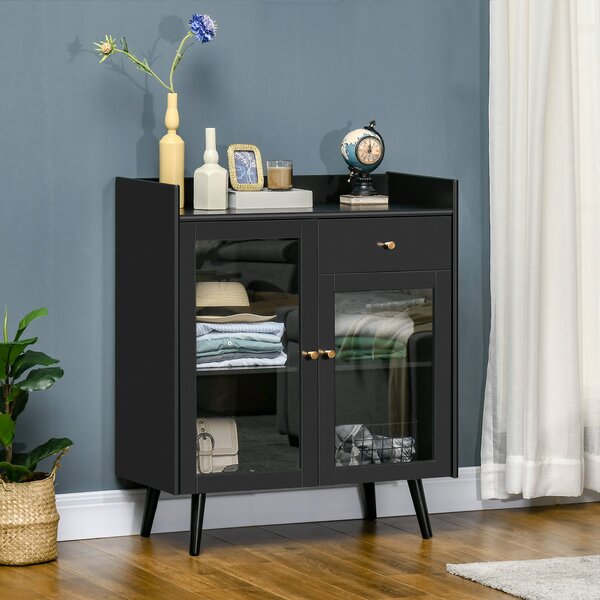 Armadietto 2 Ante con Ripiano Regolabile e Spazi Aperti 80x40x94,3 cm in MDF e Legno Nero