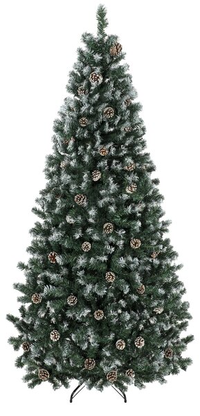 Albero di Natale Artificiale Ø116x210 cm con 998 Rami Innevati Pigne e Base Pieghevole in Plastica e Acciaio Verde