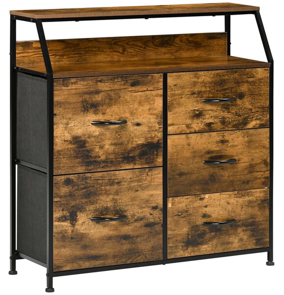 Mobile Cassettiera 5 Cassetti in Tessuto Pieghevoli 83,5x29x87 cm Stile Industriale Marrone