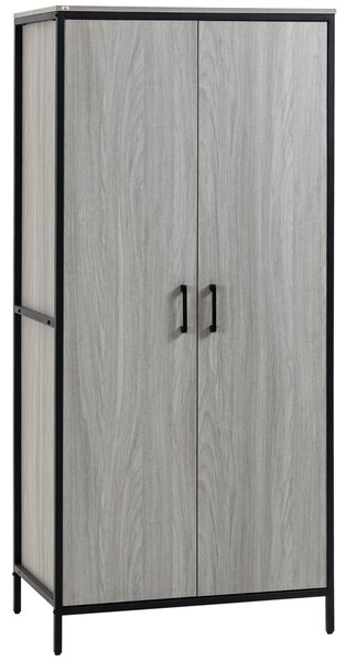 Armadio Guardaroba 2 Ante 80x50x179 cm in Legno MDF e Acciaio Grigio