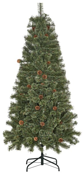 Albero di Natale Artificiale H180 cm 450 Rami con Pigne Decorative e Base in Metallo Verde