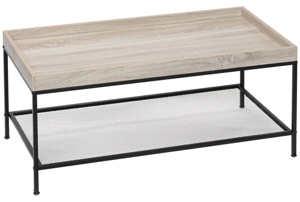 Tavolino da Salotto Basso a 2 Ripiani 100x50x46,5 cm in MDF e Metallo Color Legno