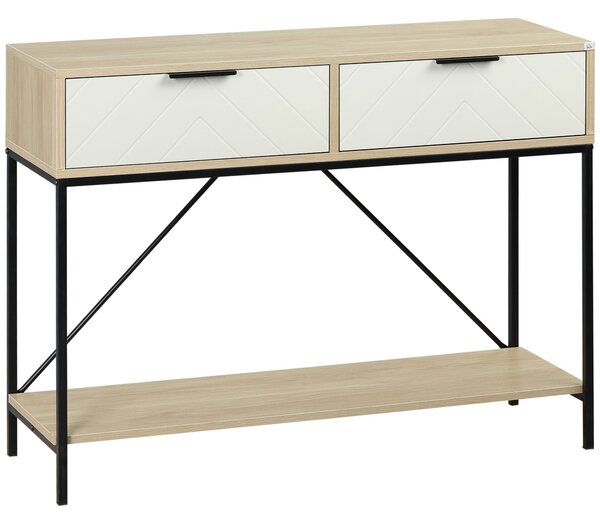 Tavolo Consolle Ingresso con 2 Cassetti e Ripiano Inferiore 100x33,5x76,5 cm in MDF Truciolato e Acciaio
