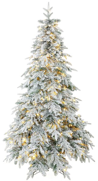 Albero di Natale Innevato Ø135x210 cm con 450 Luci LED Bianco Caldo 1080 Rami Ignifughi Timer Telecomando e 8 Modalità