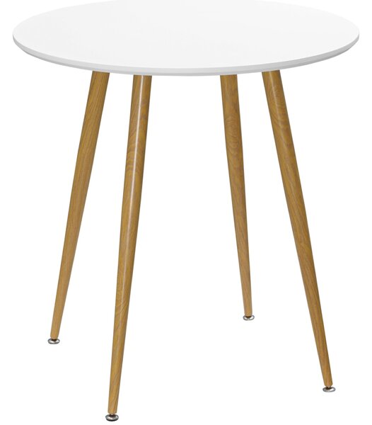 Tavolo da Pranzo Rotondo per 2 Persone Ø72x75 cm in MDF e Metallo Bianco e color Legno