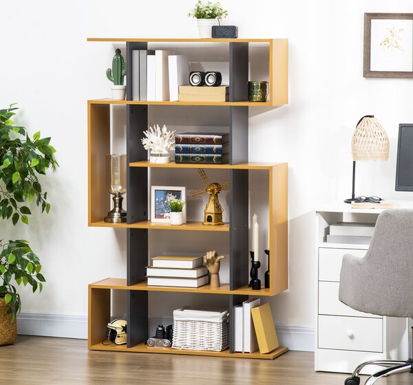 Libreria Moderna a 5 Livelli 13 Ripiani 95x25x150,5 cm in Truciolato Grigia e Color Legno