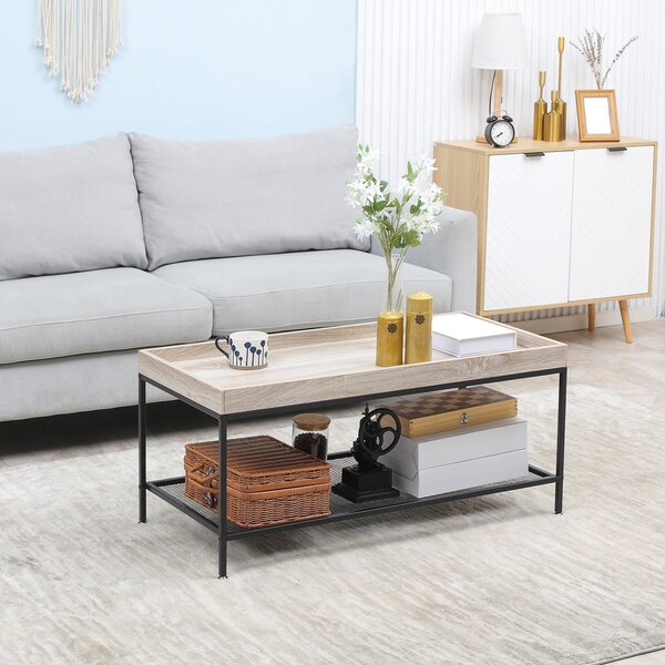 Tavolino da Salotto Basso a 2 Ripiani 100x50x46,5 cm in MDF e Metallo Color Legno