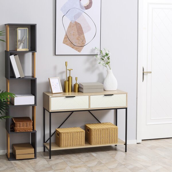 Tavolo Consolle Ingresso con 2 Cassetti e Ripiano Inferiore 100x33,5x76,5 cm in MDF Truciolato e Acciaio