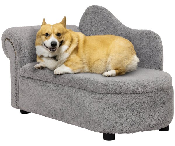 Divano per Cani e Gatti con Vano Contenitore 80x40x46 cm Rivestimento Vellutato Grigio Scuro