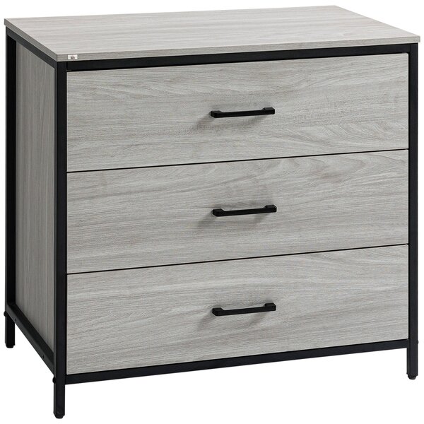 Cassettiera 3 Cassetti 80x48x78 cm in Legno e Acciaio Grigio Chiaro