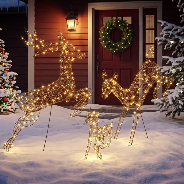 Outsunny Set 3 Renne Natale Luminose da Esterno 120cm, 200 LED Bianco Caldo, 8 Modalità di Illuminazione, Timer, Marrone | Aosom Italy