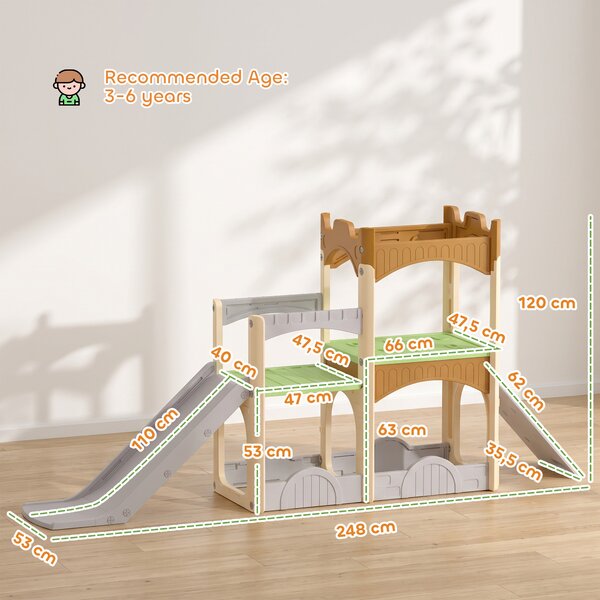 AIYAPLAY 5 in 1 Scivolo per Bambini 3-6 Anni in HDPE con Arrampicata, Passaggio, Tunnel, Vano Contenitore, Multicolore | Aosom Italy