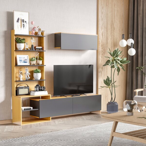 Mobile Porta TV con Pensile 180x31x156,5 cm Colore Legno e Colore Legno e