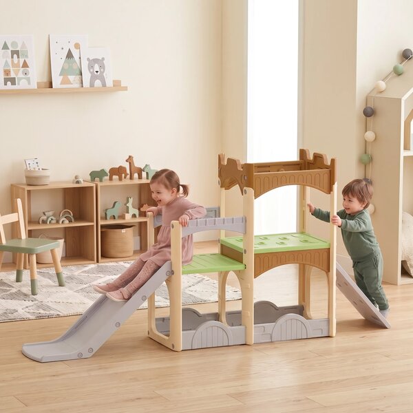 AIYAPLAY 5 in 1 Scivolo per Bambini 3-6 Anni in HDPE con Arrampicata, Passaggio, Tunnel, Vano Contenitore, Multicolore | Aosom Italy