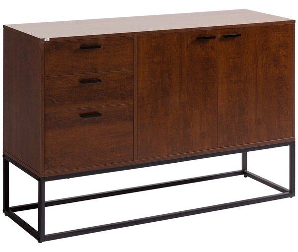 Mobile Buffet Stile Industriale 120x40x83 cm con Armadietto 2 Ante e 3 Cassetti Marrone