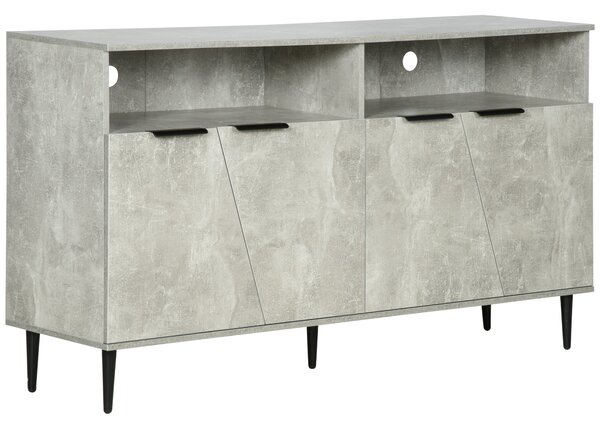 Credenza 147x40x83 cm con Armadietti a 2 Ante e Mensole Regolabili Effetto Marmo Grigio