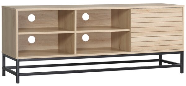 Mobile TV max 60" con 4 Ripiani e Armadietto a 2 Livelli 140x40x55,3 cm in MDF e Acciaio