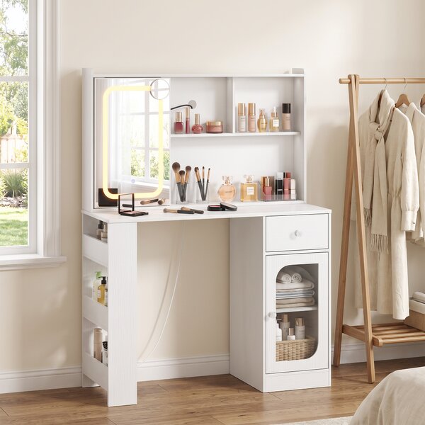 HOMCOM Toeletta da Trucco con Specchio Scorrevole Luci LED Cassetto Bianco | Aosom Italy